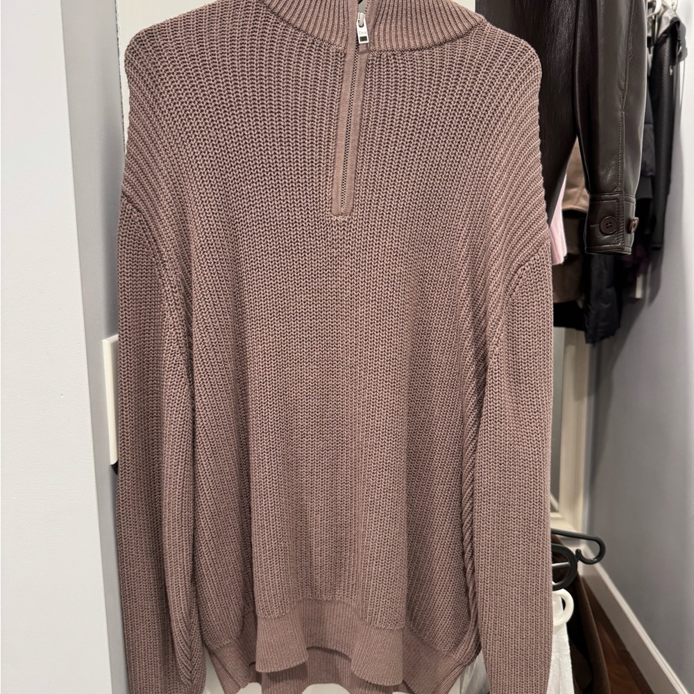 TNA Taupe Knit Half-Zip Sweater